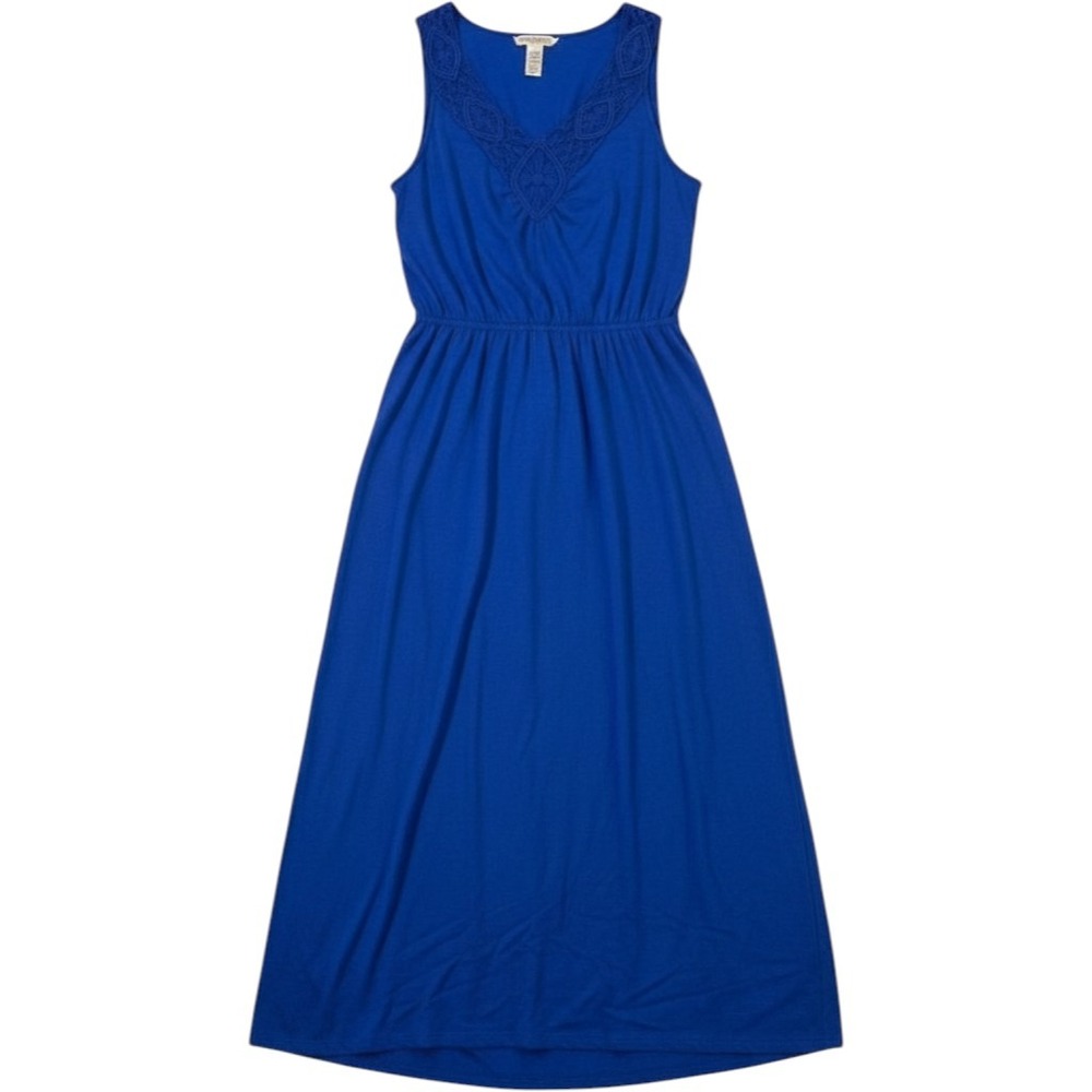 Faded Glory Maxi Dress XL 16-18 Boho Crochet‎ Neckline Royal Blue